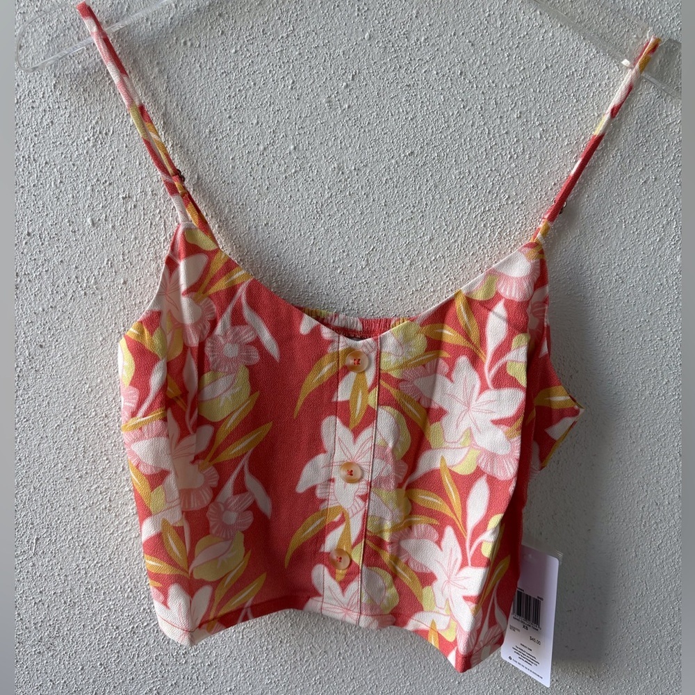 Hurley crop top XS Smocked back‎ Adjustable straps Tropical Beachy
